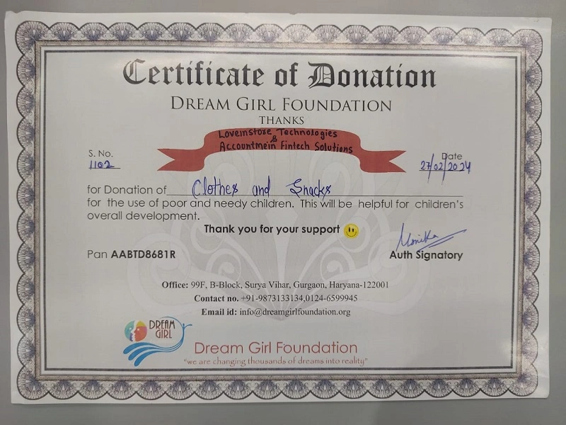 Cloth Donation on World NGO Day Certificate